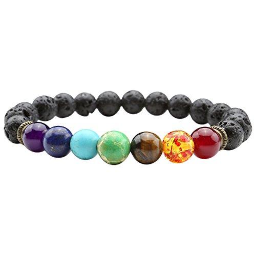 Lava Stone Diffuser Bracelet Aromatherapy 7 Chakra Tree of Life Charm Yoga-Bracelets-Innovato Design-2 pcs Lava Stone Chakra Couples Bracelets-Innovato Design