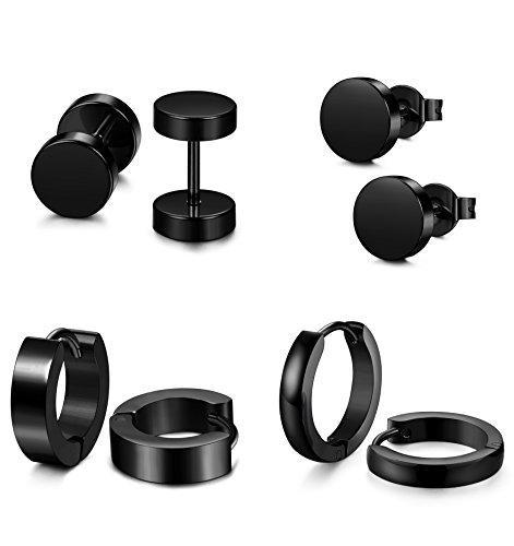 4 Pairs Stainless Steel Stud Earrings for Men Women Hoop Earrings Huggie Piercing 18G-Earrings-Jstyle Jewelry-A: 4 Pairs Silver-tone-Innovato Design