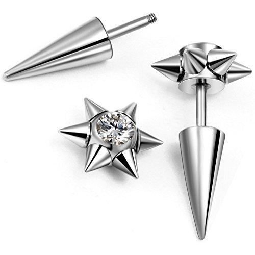 10PCS Stainless Steel Men Women Ear Stud Earring Huggies Piercing Spike Rivet Cone Taper Silver-Earrings-Innovato Design-Innovato Design