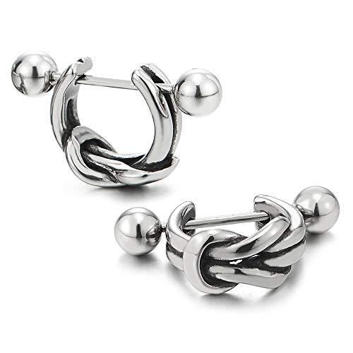 Men's Stainless Steel Stud Hoop Huggie Knot Half Circle Earrings - InnovatoDesign