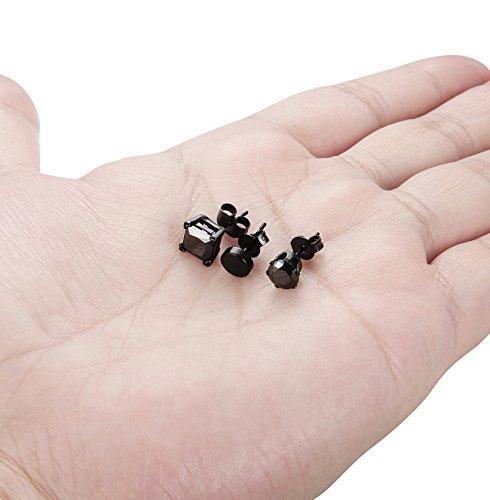 3 Pairs Stainless Steel Black Stud Earrings for Men Women CZ Earrings, 3mm-8mm Available-Earrings-Innovato Design-A: Diameter: 3mm-Innovato Design