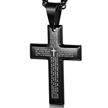 Jewelry Men's Stainless Steel Simple Black Cross Pendant Lord's Prayer Necklace 22 24 30 Inch-Necklaces-Innovato Design-1. Pendant + 22 inch Chain-Innovato Design