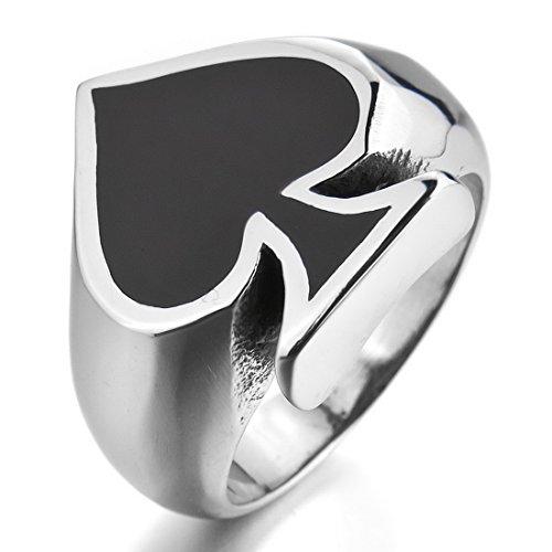 Men's Stainless Steel Ring Silver Tone Black Ace of Spades Poker Card-Rings-Innovato Design-8-Innovato Design