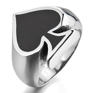 Men's Stainless Steel Ring Silver Tone Black Ace of Spades Poker Card-Rings-Innovato Design-8-Innovato Design