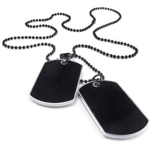 Army Style 2pcs Name Dog Tag Pendant Men Necklace, Black Silver, 27 inch Black Chain-Necklaces-Innovato Design-Innovato Design