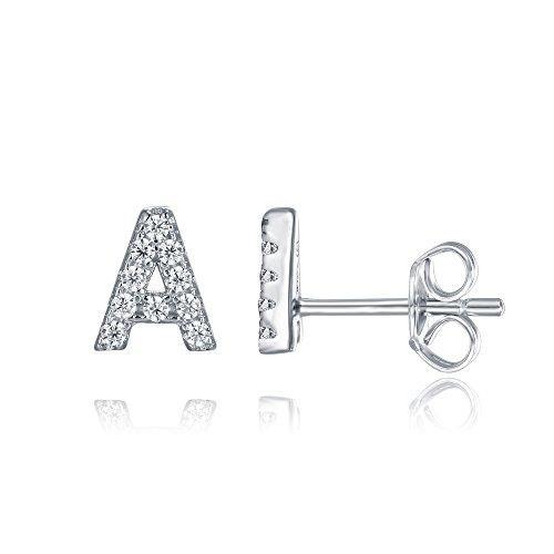 925 Sterling Silver CZ Simulated Diamond Stud Earrings Fashion Alphabet Letter Initial Earrings-Earrings-Innovato Design-A-Innovato Design