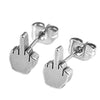Men Stainless Steel Studs Earrings, Middle Finger, 2 Pairs, 18G - InnovatoDesign
