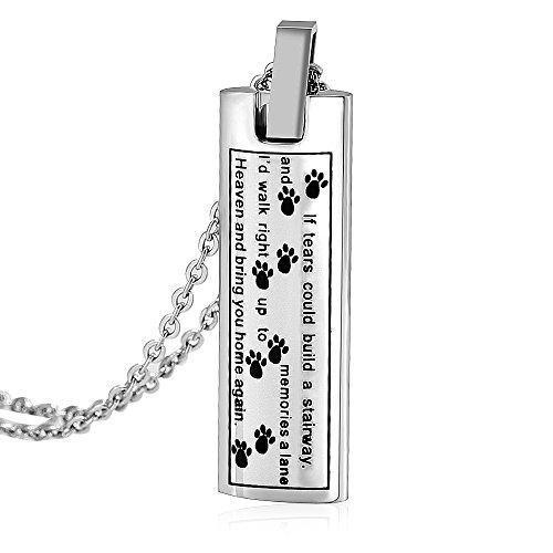 Ashes Keepsake Bar Necklace Message Puppy Paw Pendant Charm Jewelry Urn Dog Cat-Necklaces-Innovato Design-Silver-Innovato Design