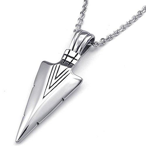 Men Arrowhead Arrow Stainless Steel Pendant Necklace, Silver, 24 inch Chain - InnovatoDesign