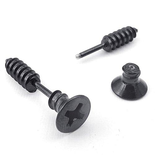 Men Stainless Steel Novelty Punk Rock Screw Stud Earrings Set, Black-Earrings-Innovato Design-Black-Innovato Design