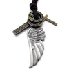 Men Vintage Angel Wing Cross Pendant Brown Leather Cord Necklace Chain, Silver - InnovatoDesign