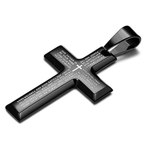 Jewelry Men's Stainless Steel Simple Black Cross Pendant Lord's Prayer Necklace 22 24 30 Inch-Necklaces-Innovato Design-1. Pendant + 22 inch Chain-Innovato Design