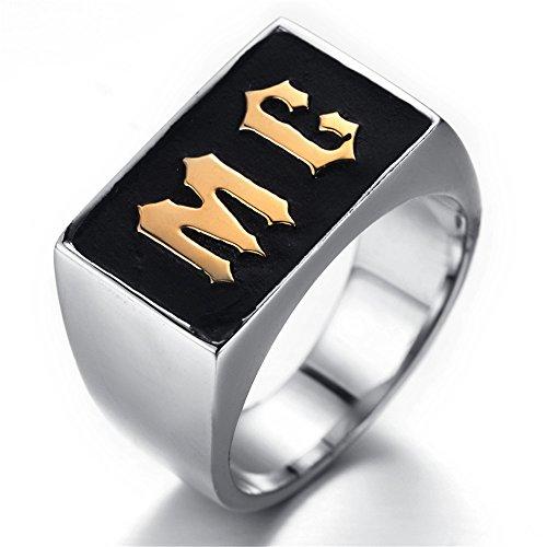 Men Stainless Steel Ring, Biker, Silver, Black, Gold, MC - InnovatoDesign