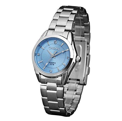 Luxury Women's Wrist Watches,Silvery Stainless Steel Wristwatches for Lady,Blue Face with Rhinestones Index-Watches-Innovato Design-Innovato Design