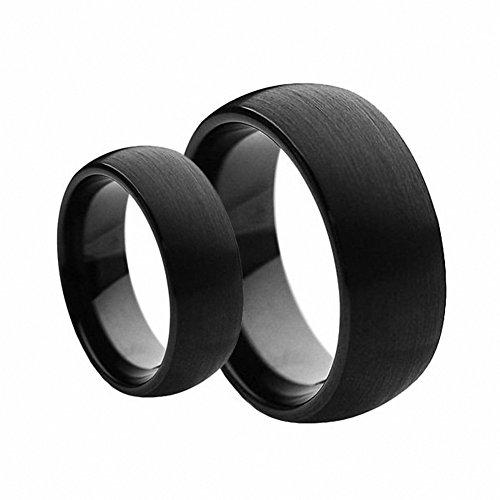 His & Her's Matching Set 6mm / 8mm Black Brushed Dome Tungsten Carbide Wedding Band Set-Rings-Innovato Design-6-5-Innovato Design