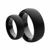 His & Her's Matching Set 6mm / 8mm Black Brushed Dome Tungsten Carbide Wedding Band Set - InnovatoDesign