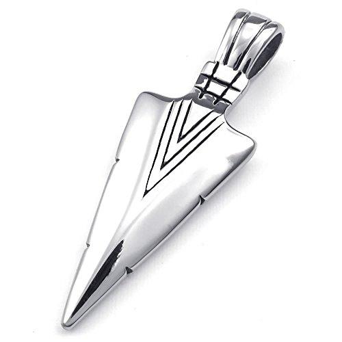 Men Arrowhead Arrow Stainless Steel Pendant Necklace, Silver, 24 inch Chain-Necklaces-Innovato Design-Innovato Design