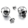 Men's Stainless Steel Stud Earrings Silver Tone Black Skull - InnovatoDesign
