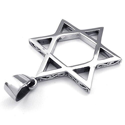 Men Gothic Star of David Stainless Steel Pendant Necklace, Black Silver, 24 inch Chain-Necklaces-KONOV-Innovato Design