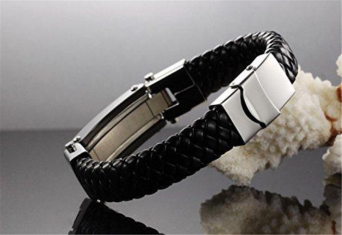 Men Stainless Steel Black ID PU Leather Bracelet Cross Cuff Christian Bangle Buckle Silver Wrist Band-Bracelets-Innovato Design-Innovato Design