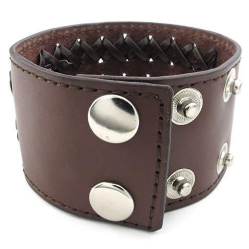 Men Leather Bracelet, Wide Cuff Bangle, Fit 7-8.5 inch, Brown-Bracelets-KONOV-Innovato Design