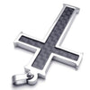 Carbon Fiber Stainless Steel Men Cross Necklace Pendant, Black Silver, 24 inch Chain