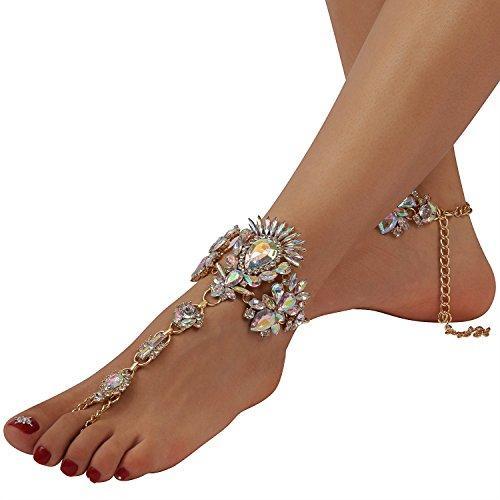 1 Pair Crystal Foot Jewelry for Women Barefoot Sandals Beach Wedding Anklet-jewelry-Innovato Design-Silver-Innovato Design