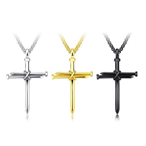 Men's Stainless Steel Pendant Necklace Nail Cross Polished Gold Silver Black-Necklaces-Innovato Design-Black-Innovato Design