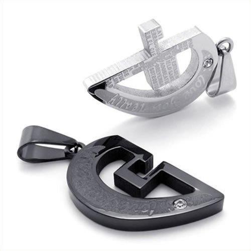 2pcs Men Women Couples Heart Cross Stainless Steel Pendant Love Necklace-Necklaces-Innovato Design-Innovato Design