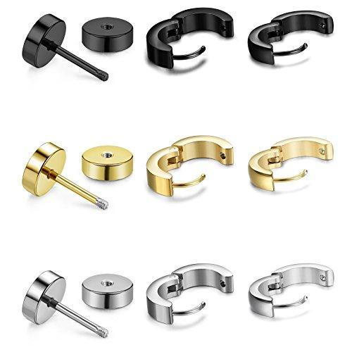 9 Pairs Stainless Steel Stud Earrings for Men Hoop Earrings Huggie Earring Set 18G-Earrings-Innovato Design-Innovato Design