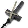Men's Alloy Leather Wood Pendant Necklace Black Gold Tone Cross Ring Adjustable-Necklaces-INBLUE-Innovato Design