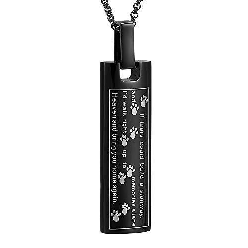 Ashes Keepsake Bar Necklace Message Puppy Paw Pendant Charm Jewelry Urn Dog Cat-Necklaces-Innovato Design-Black-Innovato Design
