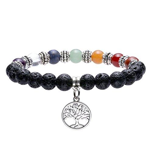 Lava Stone Diffuser Bracelet Aromatherapy 7 Chakra Tree of Life Charm Yoga-Bracelets-Innovato Design-2 pcs Lava Stone Chakra Couples Bracelets-Innovato Design