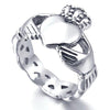 Women,Men's Stainless Steel Ring Silver Tone Irish Celtic Knot Irish Claddagh Friendship Love Heart Royal King Crown - InnovatoDesign