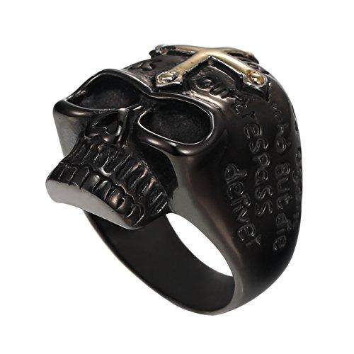 Men's Stainless Steel Rings Black Gold Skull Cross Bible Lords Prayer Gothic-Rings-Innovato Design-7-Innovato Design