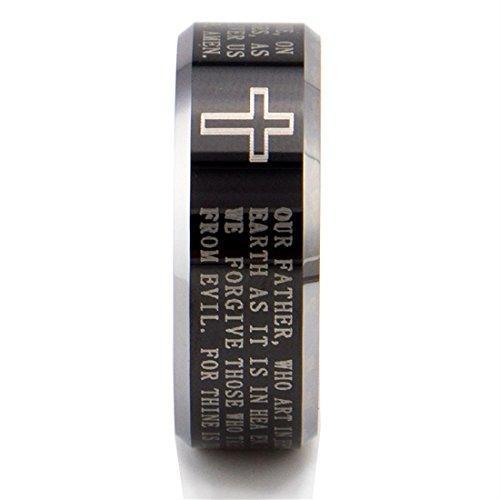 8mm Black Tungsten Carbide The Lord's Prayer Polished Finish Wedding Band Ring-Rings-Innovato Design-7-Innovato Design
