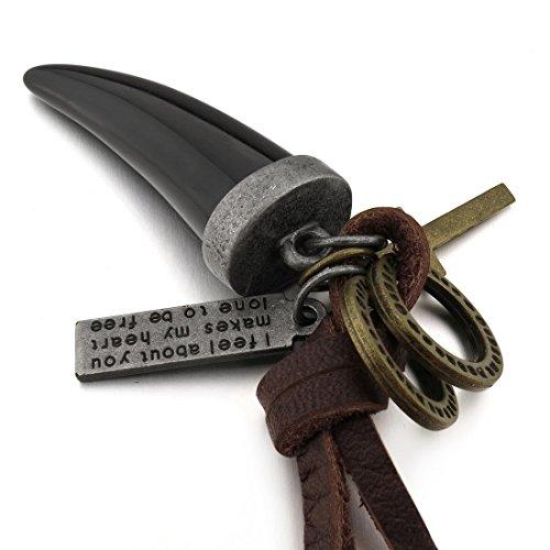 Men's Alloy Genuine Leather Pendant Necklace Black Wolf Tooth Cross Adjustable 16~26 Inch Chain-Necklaces-INBLUE-Innovato Design