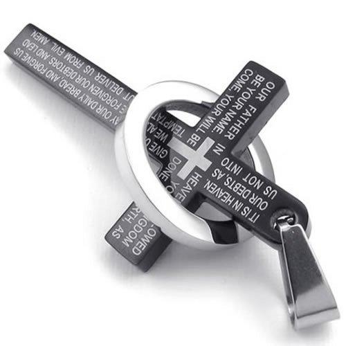 Stainless Steel Men Women Prayer Ring Cross Pendant Necklace, Black, 24 inch Chain-Necklaces-KONOV-Innovato Design