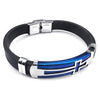 Men Rubber Stainless Steel Bracelet Cross Cuff Bangle Blue Silver Black - InnovatoDesign