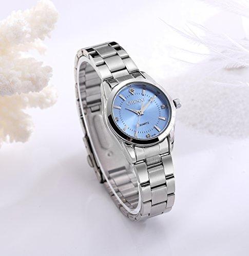Luxury Women's Wrist Watches,Silvery Stainless Steel Wristwatches for Lady,Blue Face with Rhinestones Index-Watches-Innovato Design-Innovato Design