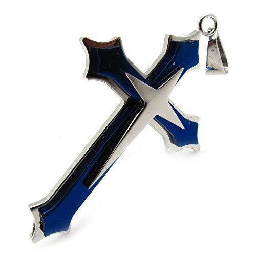 Stainless Steel Lords Prayer Cross Men Pendant Necklace Blue Silver-Necklaces-Innovato Design-Innovato Design