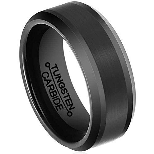 Men 8mm Black Tungsten Matte Finish Center Carbide Ring Wedding Engagement Band Comfort Fit-Rings-Fashion Month-7-Innovato Design