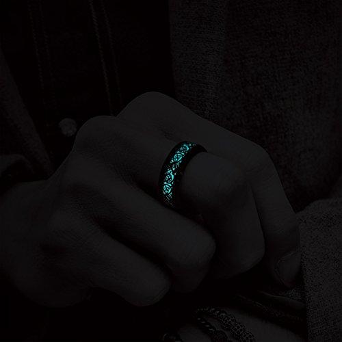 Silver Celtic Dragon Luminous Glow Black Tungsten Carbide Wedding Ring-Rings-Innovato Design-7-Innovato Design