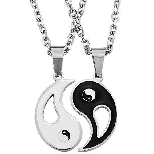 2pcs Stainless Steel Yin Yang Pendant Necklace for Men Women Puzzle Couples Necklace,22 inches