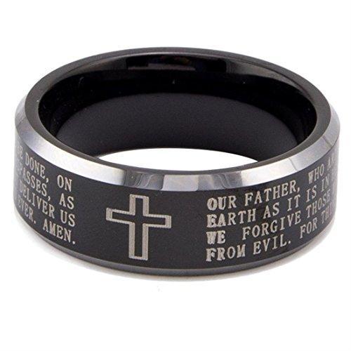 8mm Black Tungsten Carbide The Lord's Prayer Polished Finish Wedding Band Ring-Rings-Innovato Design-7-Innovato Design