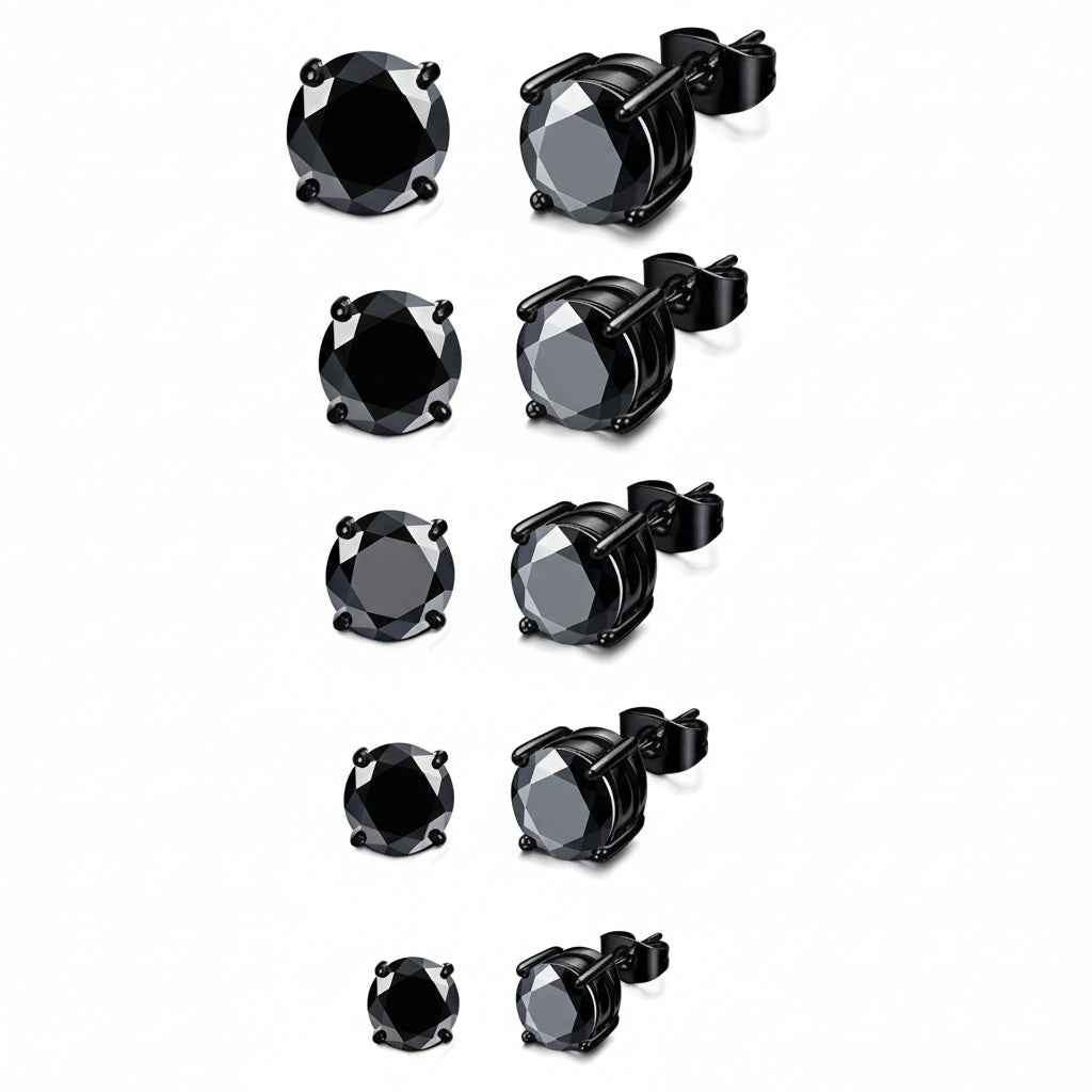 6 Pairs Stainless Steel Men Women Stud Earrings Cubic Zirconia Piercing Black 22G-Earrings-Jstyle Jewelry-Innovato Design