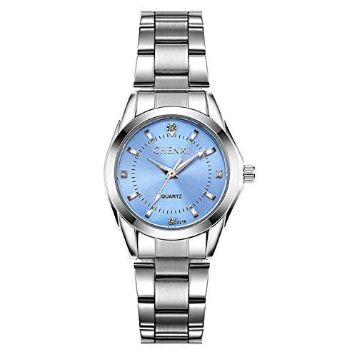 Luxury Women's Wrist Watches,Silvery Stainless Steel Wristwatches for Lady,Blue Face with Rhinestones Index-Watches-Innovato Design-Innovato Design
