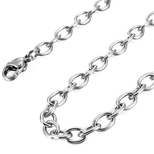 Men's 5mm Wide Stainless Steel Necklace Cable O Chain Link Silver Tone 14~40 Inch-Necklaces-INBLUE-15.0 inches-Innovato Design