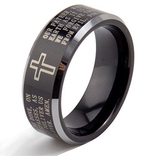 8mm Black Tungsten Carbide The Lord's Prayer Polished Finish Wedding Band Ring-Rings-Innovato Design-7-Innovato Design