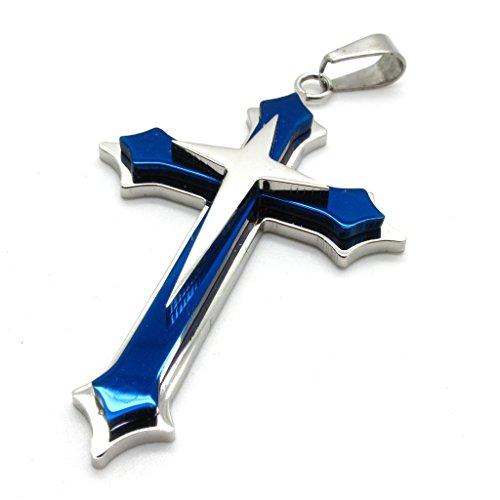Stainless Steel Lords Prayer Cross Men Pendant Necklace Blue Silver-Necklaces-Innovato Design-Innovato Design